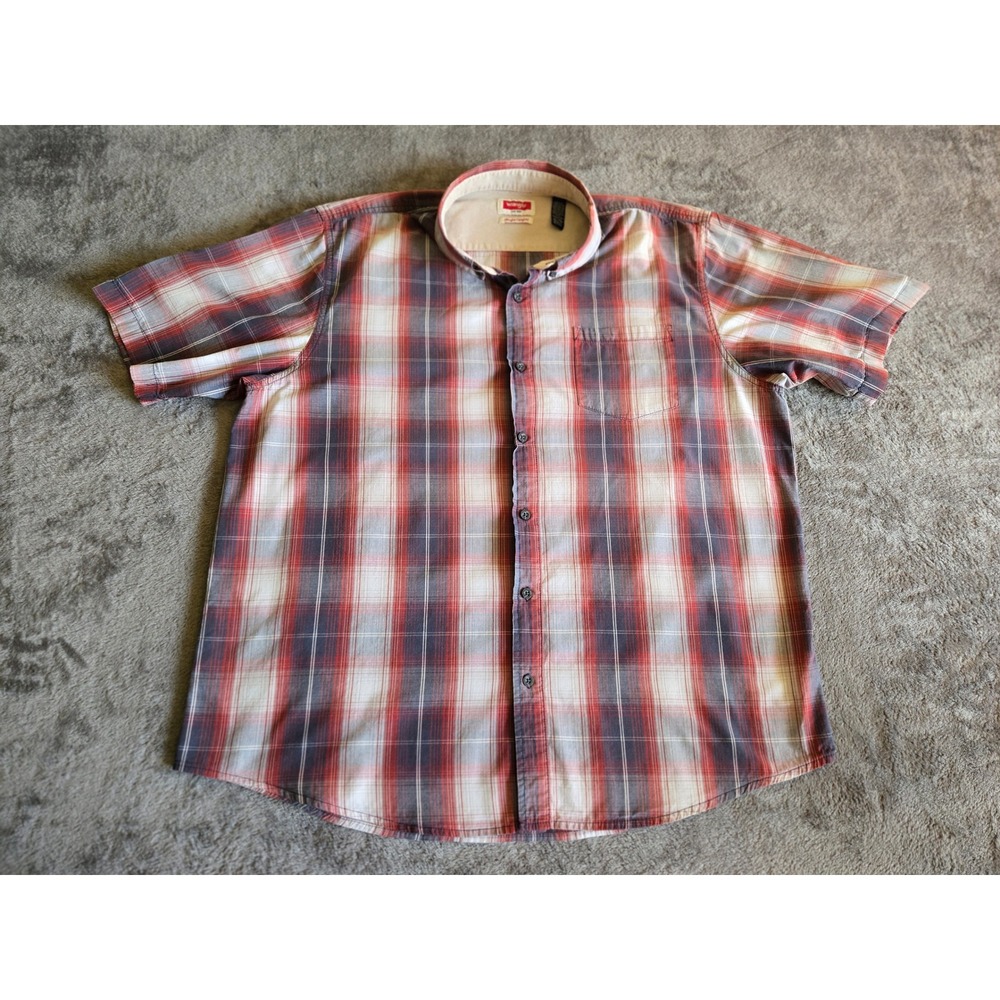 Wrangler Button Up Shirt Men XL Red Plaid Good Short Sleeve Flex Cotton ZHESP4R
